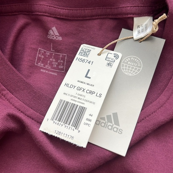 NWT Adidas Holiday Graphic 100% Cotton Cropped Long Sleeve Tee - Picture 8 of 9